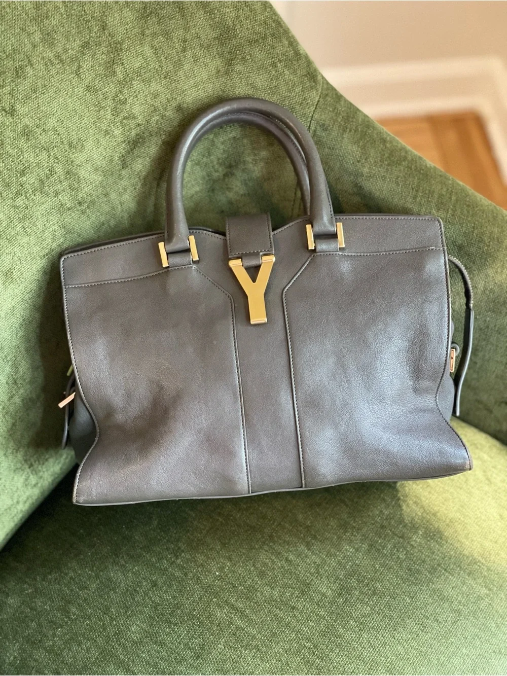 Yves Saint Laurent Grey Calfskin Leather Small Cabas